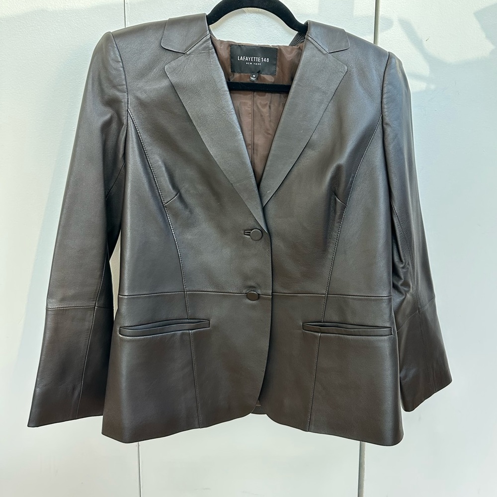 LAFAYETTE 148 New York Genuine Leather Jacket / Blazer - Dark Brown, Size 10